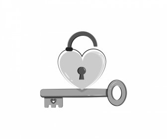 Valentine Key Lock Design Elements Black White Outline