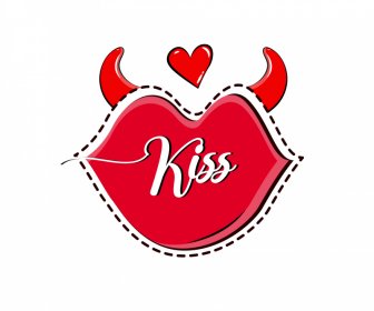 valentine kiss icon funny devil horn mouth heart sketch