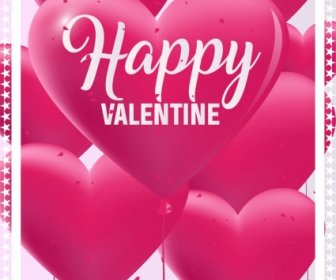 バレンタイン ポスター ピンクのハート風船アイコン装飾