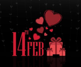 Valentines Background Dark Design Hearts Gift Box Icons