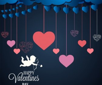 Latar Belakang Valentine Menggantung Hati Sudut Ikon Ornamen