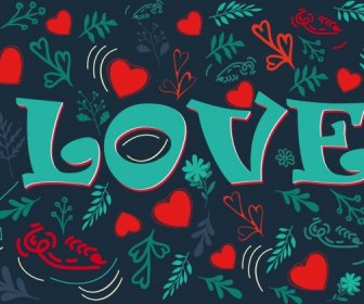 Valentines Background Repeating Hearts Plants Decor Calligraphic Design