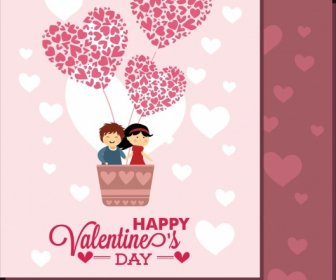 Valentines Banner Template Cute Couple Flying Heart Balloon