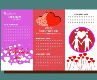 Valentines Brochure Various Colorful Symbols On Trifold Style