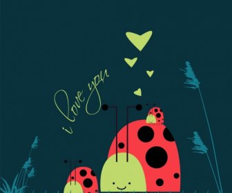 Valentines Card Background Hearts Stylized Bug Icons
