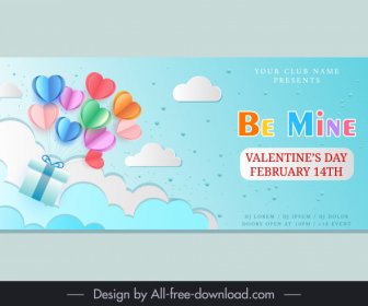 Template Banner Hari Valentine Elegan Balon Dinamis Modern Hadiah Dekorasi Awan