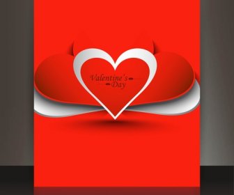 Hari Valentine Kartu Jantung Refleksi Brosur Template Latar Belakang Vektor Ilustrasi