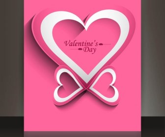 Hari Valentine Kartu Jantung Refleksi Brosur Template Latar Belakang Vektor Ilustrasi