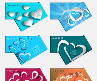 Sevgililer Günü Renkli Kalpler 6 Kartvizit Sunu Koleksiyonu Ayarla