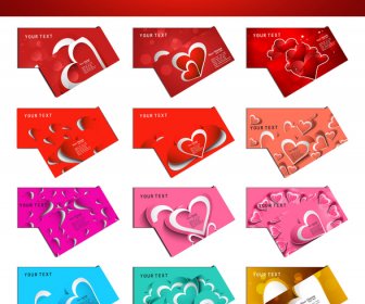 Día De San Valentín Corazones De Colores 12 Tarjetas Presentación Colección Establece Vector