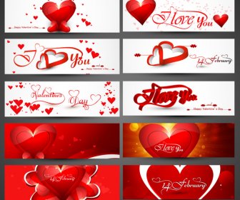 Valentines Day Colorful Hearts Headers Presentation Collection Set Vector Design