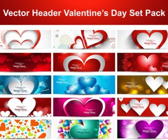 Valentines Tag Bunt Glänzende Herzen Präsentation Header Sammlung Hintergrund Gesetzt Vektor
