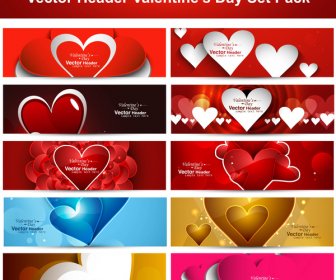 Valentines Day Colorful Shiny Hearts Presentation Headers Collection Background Set Vector