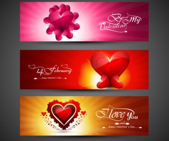 Valentines Day Design Red Header Background Hearts Set Vector Illustration