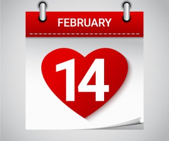 วันวาเลนไทน์ 14 กุมภาพันธ์หัวใจปฏิทินเวกเตอร์ไอคอน
