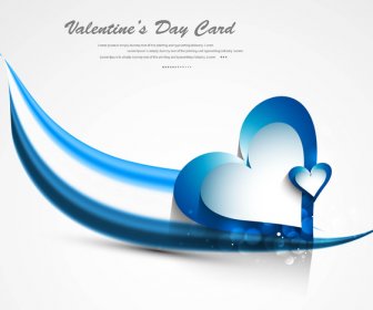 バレンタインデー ハート グリーティング カード ブルー ウェーブ カラフルな白い背景のベクトル