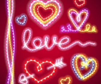 Unsur-unsur Cinta Hari Kasih Sayang Dengan Lampu Vektor