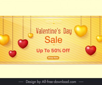 Valentines Day Sale Banner Template 3d Hearts Decor