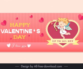 valentines day sale poster template cute cupid cartoon hearts ribbon decor