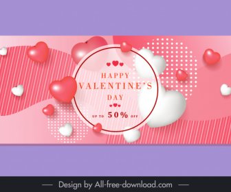 バレンタインデーセールポスターテンプレートエレガントな3Dハートバルーン装飾