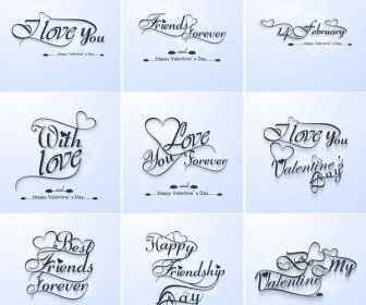 Dia Dos Namorados Mão Letras Coleção Definida Amor Texto Editável Caligráfico Temáticos Ilustração Vetorial