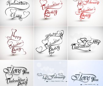 Valentines Hand Lettering Set Collection Love Themed Calligraphic Editable Text Vector Illustration