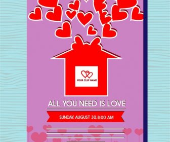 Valentines Leaflet Design Hearts Decoration On Violet Background