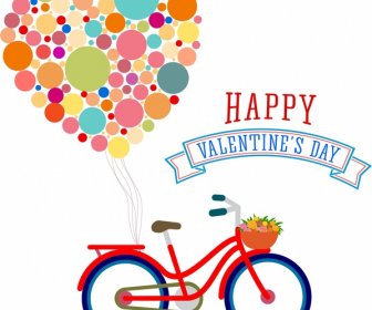Valentnes Theme Design Bicycle And Hearts Ballon Style