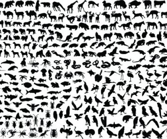 Various Animals Silhouettes Design Vector Set