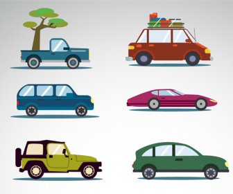 Various Car Icons Collection In Flat Design
