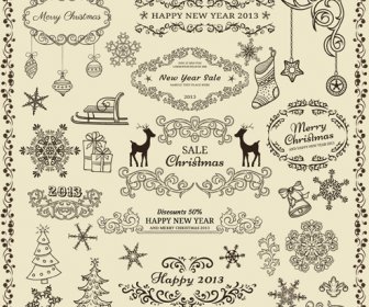 Various Christmas Decor Elements Vector Set