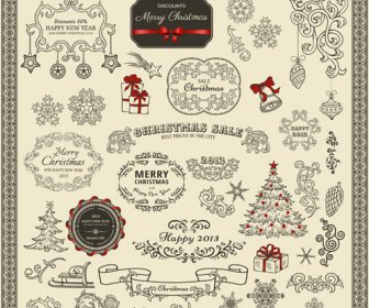 Various Christmas Decor Elements Vector Set