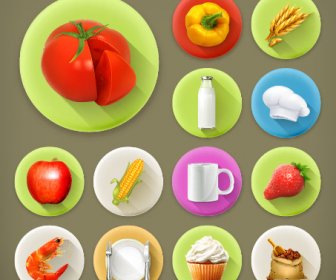 Vários ícones De Comida E Sobremesa Planos Vector