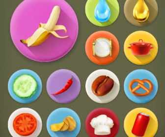 Vários ícones De Comida E Sobremesa Planos Vector