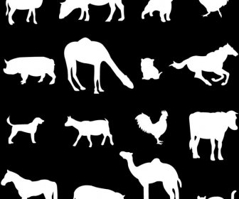 Verschiedenen Landwirtschaftlichen Tieren Vektor-Illustration Mit Schwarzem Hintergrund
