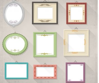 Various Frames Hanging On Wall Vector Illustration