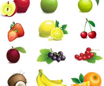 Vários ícones De Frutas Frescas De Vetor
