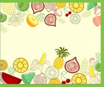 Various Fruits Background Colored Hand Drawn Draft