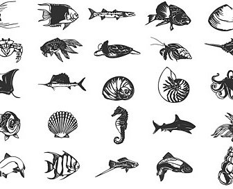 Vari Animali Di Piccolo Oceano Disegno Vettoriale