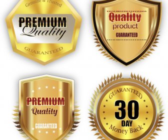 Various Shaped Shiny Golden Quality Gurantee Labels Collection