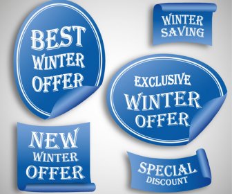 Various Shapes Winter Sales Labels On Blue Background
