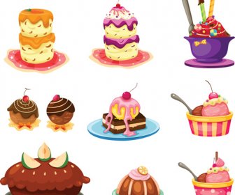 Various Sweet Cakes Set Vector