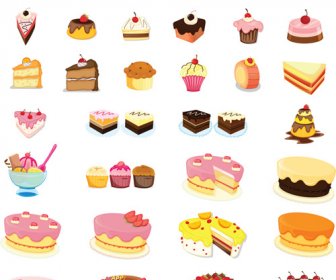 Various Sweet Cakes Set Vector
