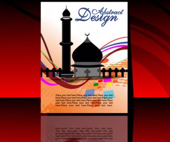 추상적인 선 모스크 Eid와 라마단 인사말 카드 디자인 벡터