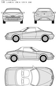 Vektor Alfa Romeo Mobil Semua Sisi Cetak Biru Ilustrasi
