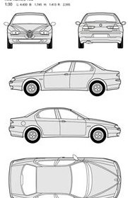 Vektor-Alfa Romeo Auto Alle Seite Blaupause Illustration