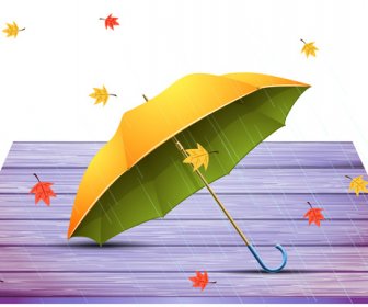Vector Autumn Background With Yellow Umbrella