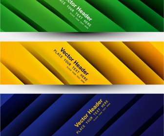 Vektor Banner Brasil Bendera Konsep Warna-warni Gelombang Tiga Header Desain Set