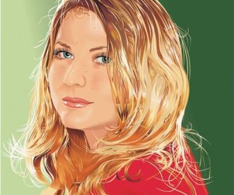 Vector Beautiful Cute Girl With Golden Hair Portrait