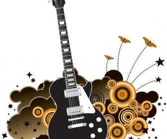 Vector Bela Guitarra Detalhada Sobre Fundo Grunge